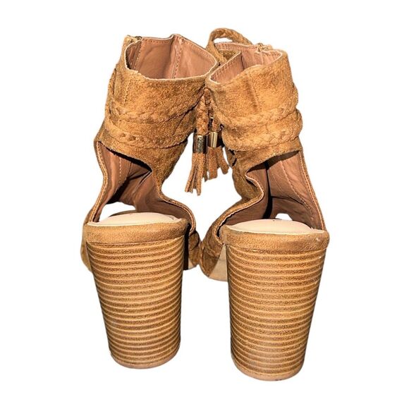Torrid Womens Brown Faux Suede Open Toe Rope Tassel Booties Heels Size 10 Boho - Picture 4 of 7
